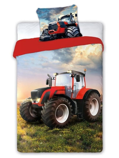 Faro, Pościel z bawełny, Traktor, czerwona, 160x200 cm, 2-elementowa Faro