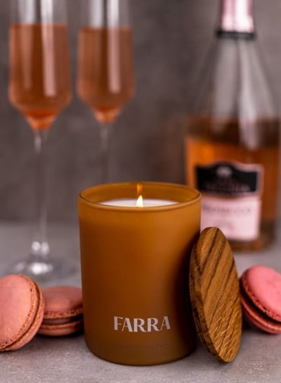 FARRA ozdobna ręcznie robiona świeca sojowa zapachowa Prosecco Rose 220g FARRA