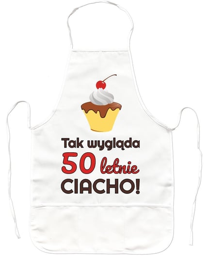 Fartuch kuchenny 321PREZENT na 50 urodziny CIACHO, biały 321Prezent
