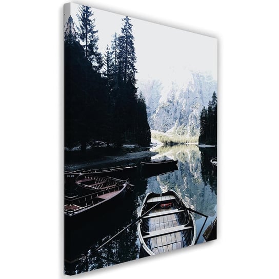 Feeby, Obraz na płótnie - Canvas, Góry jezioro łódka, 70x100 cm Feeby