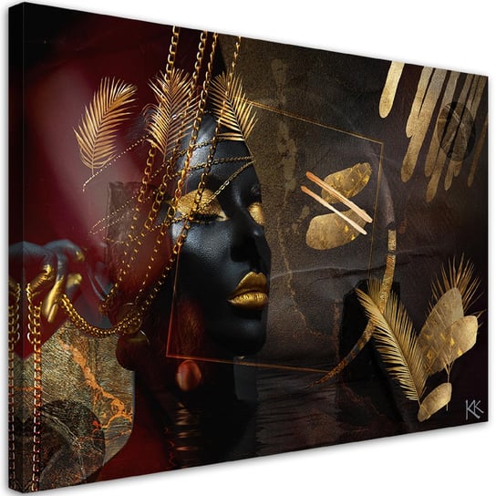 Feeby Obraz na płótnie, FEEBY Afrykańska kobieta Złoto Abstrakcja 120x80 Feeby