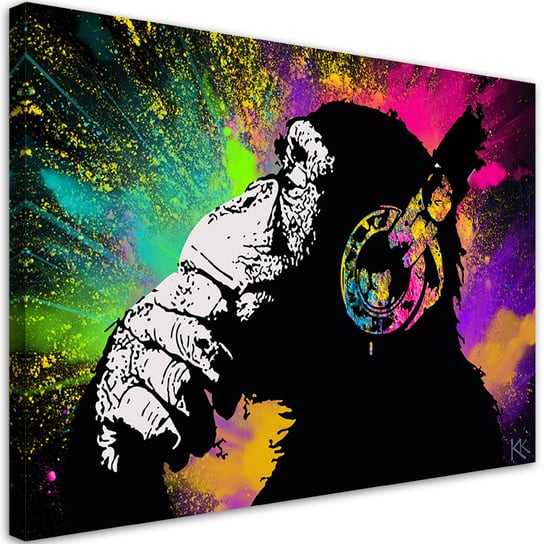 Feeby Obraz na płótnie, FEEBY Banksy kolorowa małpa 100x70 Feeby