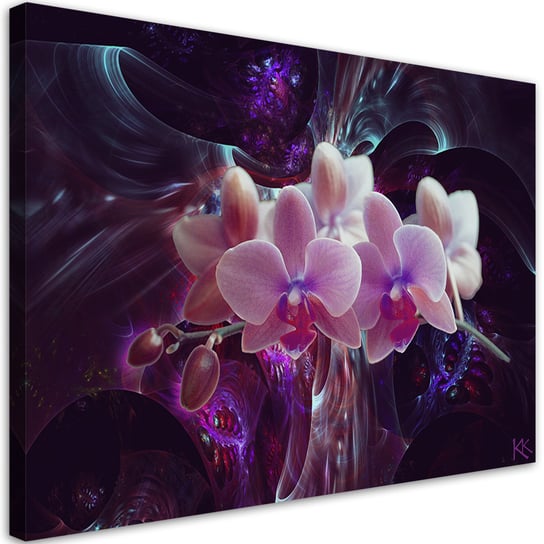 Feeby Obraz na płótnie, FEEBY Biała orchidea na ciemnym tle 100x70 Feeby