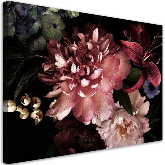 Feeby Obraz na płótnie, FEEBY Bukiet kwiatów na ciemnym tle 120x80 Feeby