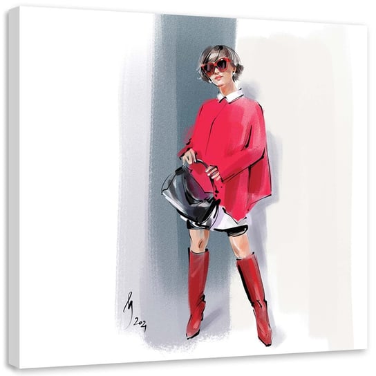 Feeby Obraz na płótnie, FEEBY Czerwony Kobieta Paryż Moda - Irina Sadykova 60x60 Feeby