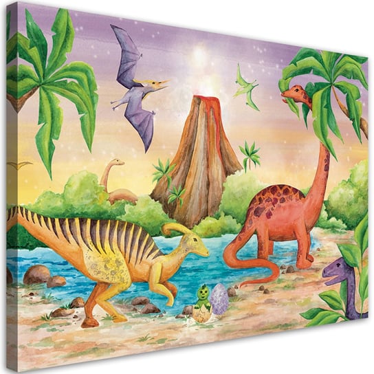 Feeby Obraz na płótnie, FEEBY Dinozaury nad jeziorem 120x80 Feeby