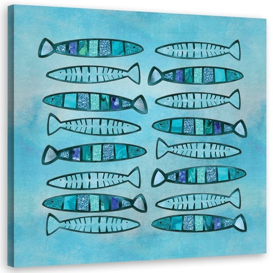 Feeby Obraz na płótnie, FEEBY Jak ręcznie malowane niebieskie ryby - Andrea Haase 50x50 Feeby