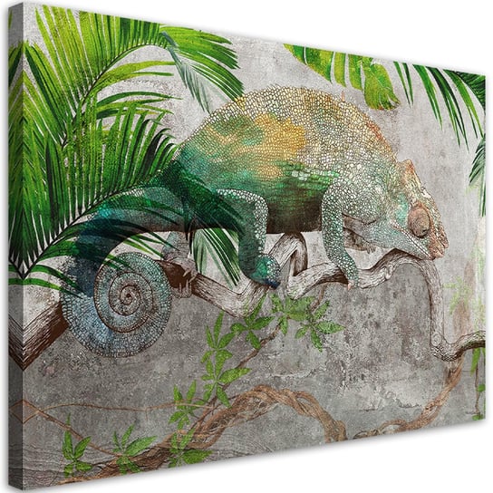 Feeby Obraz na płótnie, FEEBY Kameleon na gałęzi dżungla 90x60 Feeby