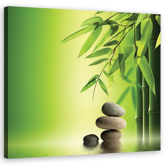 Feeby Obraz na płótnie, FEEBY Kamienie zen i bambus na zielonym tle 60x60 Feeby