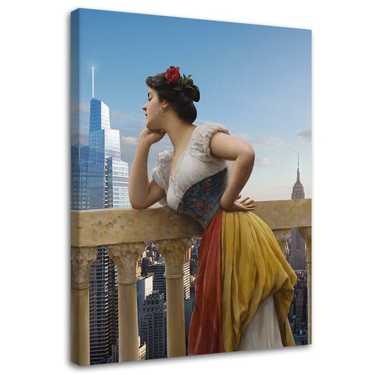 Feeby Obraz na płótnie, FEEBY Kobieta balkon widok miasta - Bekir Ceylan 60x90 Feeby