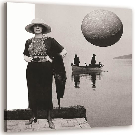 Feeby Obraz na płótnie, FEEBY Kobieta stojąca na mostku nad jeziorem - Lili Chartrand 30x30 Feeby