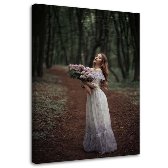Feeby Obraz na płótnie, FEEBY Kobieta w sukni i kwiaty - Maryna Khomenko 60x90 Feeby