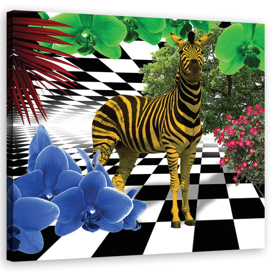Feeby Obraz na płótnie, FEEBY Kolorowa zebra natura zwierzęta 30x30 Feeby