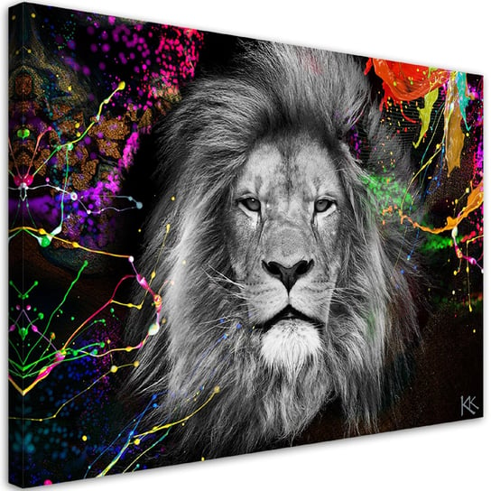 Feeby Obraz na płótnie, FEEBY Kolorowy lew abstrakcja 120x80 Feeby