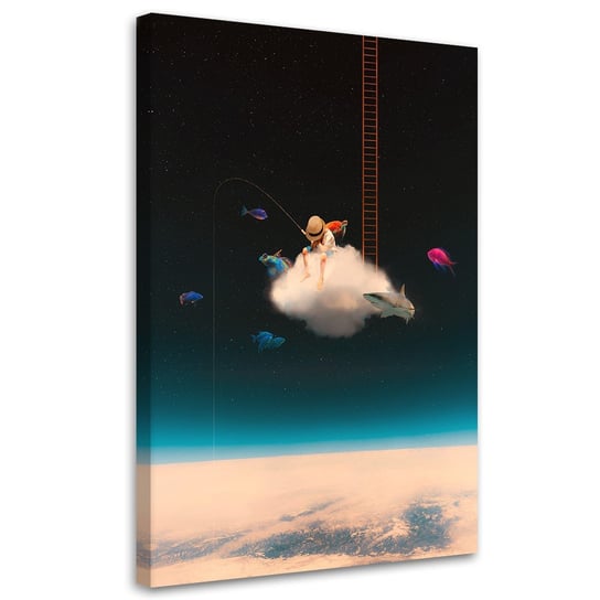 Feeby Obraz na płótnie, FEEBY Kosmos Ryby Chmura Wędkarz Kosmos Ziemia - Bryantama Art 40x60 Feeby