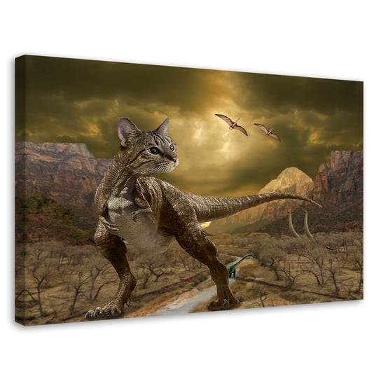 Feeby Obraz na płótnie, FEEBY Kot Dinozaur Prehistoria - Galina Bugaevskaya 60x40 Feeby