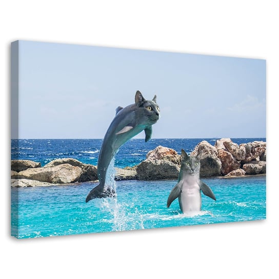 Feeby Obraz na płótnie, FEEBY Koty Delfiny Woda Morze - Galina Bugaevskaya 120x80 Feeby