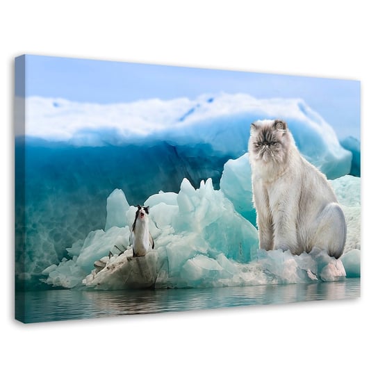 Feeby Obraz na płótnie, FEEBY Koty Niedźwiedź Pingwin Zima - Galina Bugaevskaya 120x80 Feeby