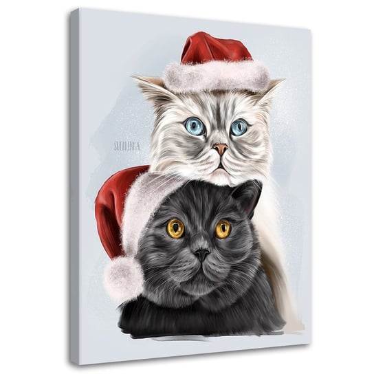 Feeby Obraz na płótnie, FEEBY Koty w czapkach świątecznych - Svetrinka.art 60x90 Feeby