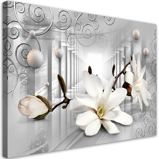 Feeby Obraz na płótnie, FEEBY Kwiaty w tunelu i srebrne kule 3D 60x40 Feeby