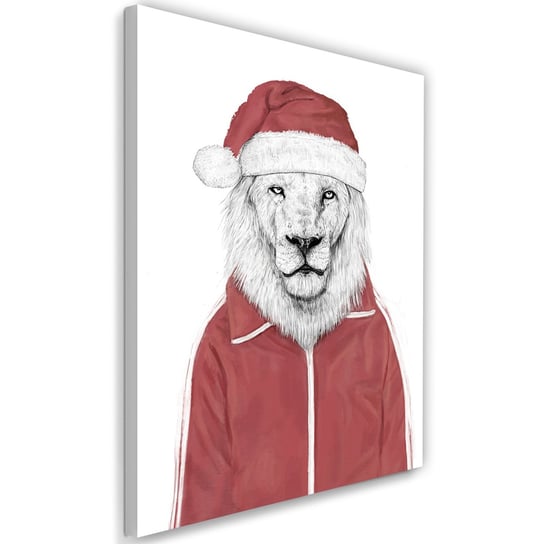 Feeby Obraz na płótnie, FEEBY Lew w czerwonej świątecznej czapce - Balazs Solti 40x60 Feeby