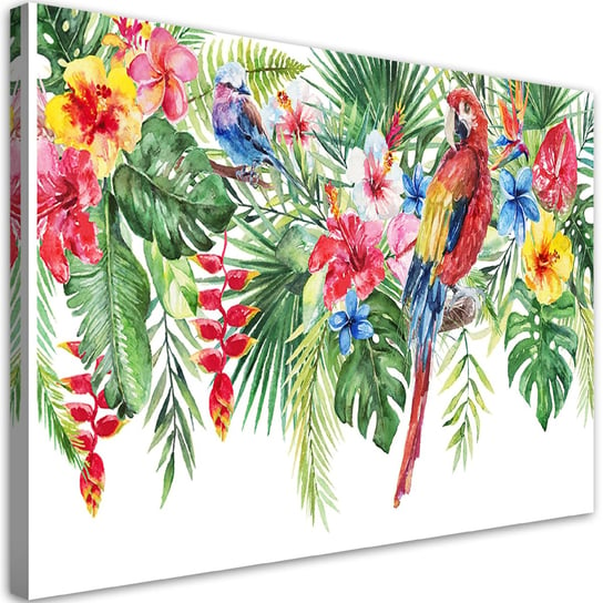 Feeby Obraz na płótnie, FEEBY Liście kwiaty papuga tropikalne 60x40 Feeby