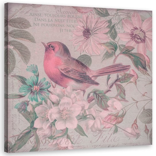 Feeby Obraz na płótnie, FEEBY Mały ptaszek w różowych kwiatkach - Andrea Haase 50x50 Feeby