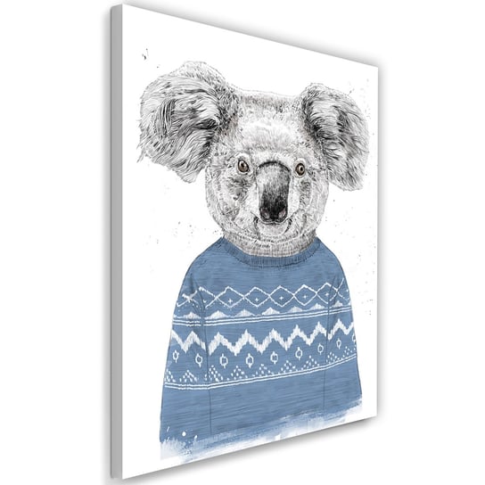 Feeby Obraz na płótnie, FEEBY Miś koala w niebieskim świątecznym sweterku - Balazs Solti 60x90 Feeby