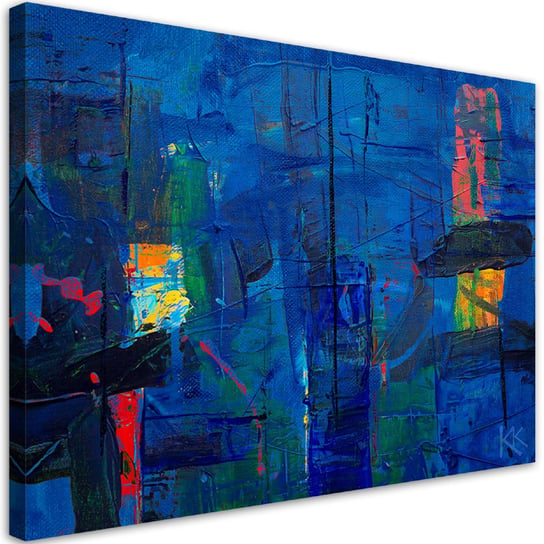 Feeby Obraz na płótnie, FEEBY Niebieska abstrakcja ręcznie malowana 100x70 Feeby