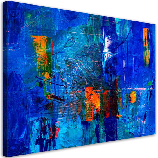 Feeby Obraz na płótnie, FEEBY Niebieska abstrakcja ręcznie malowana 60x40 Feeby