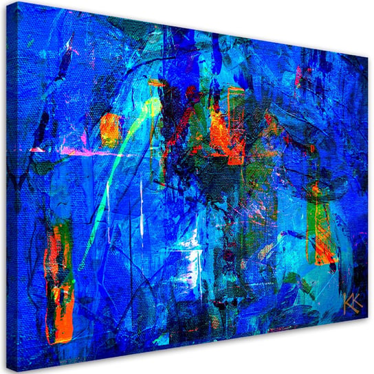 Feeby Obraz na płótnie, FEEBY Niebieska abstrakcja ręcznie malowana 60x40 Feeby