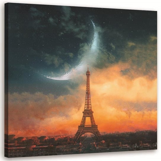 Feeby Obraz na płótnie, FEEBY Noc i księżyc w Paryżu - Rokibul Hasan 30x30 Feeby