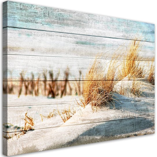 Feeby Obraz na płótnie, FEEBY Plaża wydmy na drewnie 120x80 Feeby