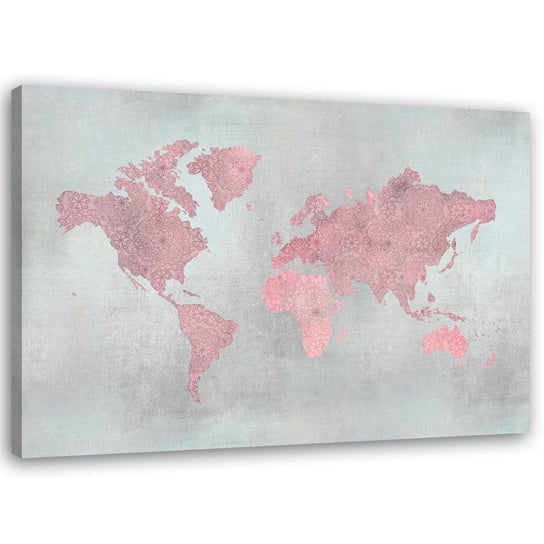 Feeby Obraz na płótnie, FEEBY Różowa mapa kontynentów - Andrea Haase 60x40 Feeby