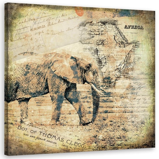 Feeby Obraz na płótnie, FEEBY Słoń i stara mapa Afryki - Andrea Haase 30x30 Feeby