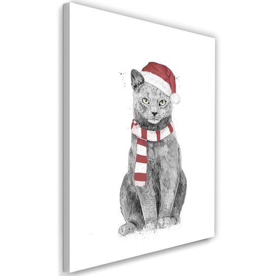 Feeby Obraz na płótnie, FEEBY Świąteczny kot w czerwonej czapce - Balazs Solti 70x100 Feeby