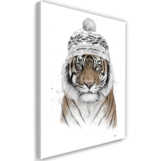 Feeby Obraz na płótnie, FEEBY Tygrys w zimowej świątecznej czapce - Balazs Solti 40x60 Feeby