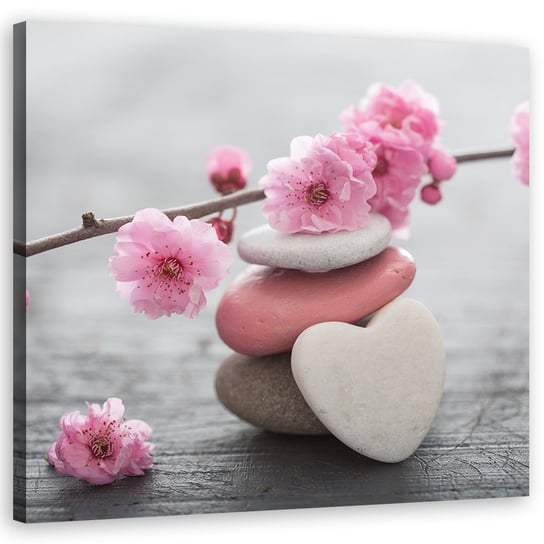 Feeby Obraz na płótnie, FEEBY Zen Kwiat Wiśni Serce Kamień 60x60 Feeby