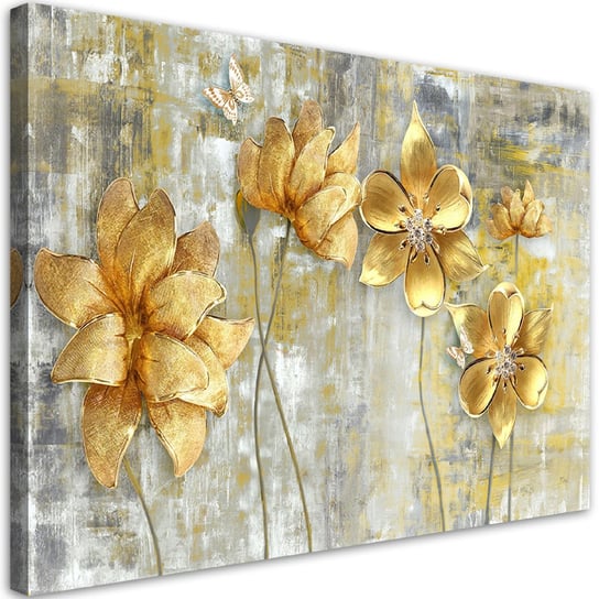 Feeby Obraz na płótnie, FEEBY Złote kwiaty i motyle 60x40 Feeby