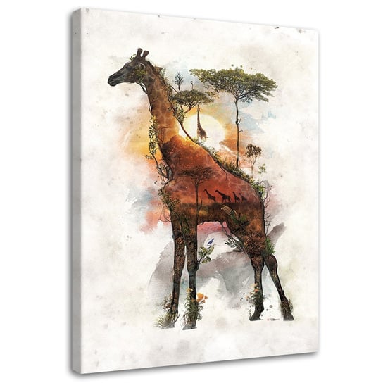 Feeby Obraz na płótnie, FEEBY Żyrafa i Afryka w tle - Barrett Biggers 80x120 Feeby
