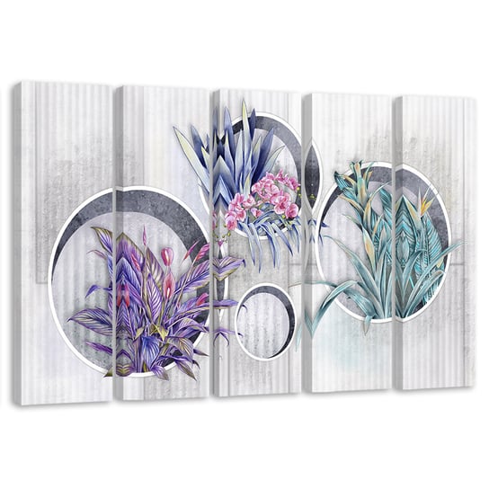 Feeby Obraz pięcioczęściowy na płótnie, FEEBY Kwadratowe pudła półki z kwiatami 100x70 Feeby