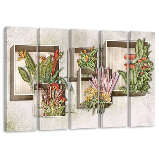 Feeby Obraz pięcioczęściowy na płótnie, FEEBY Kwadratowe pudła półki z kwiatami 150x100 Feeby