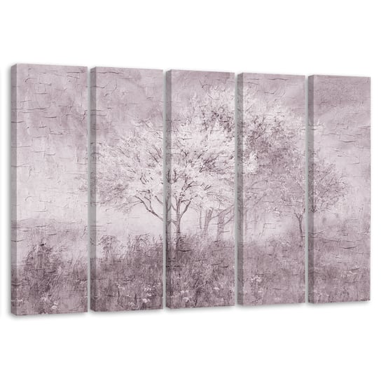 Feeby Obraz pięcioczęściowy na płótnie, FEEBY Kwitnące drzewo na łące, stare czarno-białe 200x100 Feeby