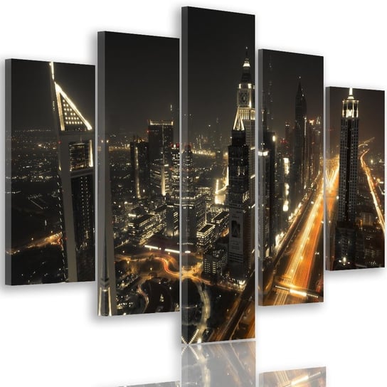 Feeby Obraz pięcioczęściowy na płótnie, FEEBY Panorama Dubaju nocą 200x100 Feeby