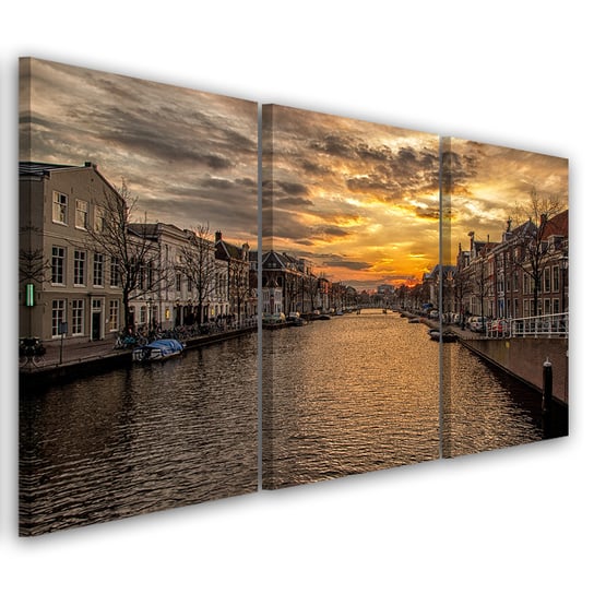 Feeby Obraz trzyczęściowy na płótnie, FEEBY Amsterdam Kanał Domy Miasto 150x100 Feeby