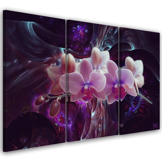 Feeby Obraz trzyczęściowy na płótnie, FEEBY Biała orchidea na ciemnym tle 120x80 Feeby