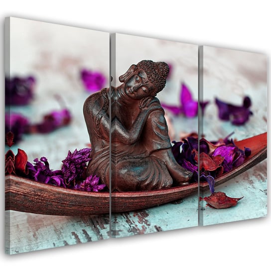 Feeby Obraz trzyczęściowy na płótnie, FEEBY Buddha Kwiaty Vintage Fiolet 150x100 Feeby