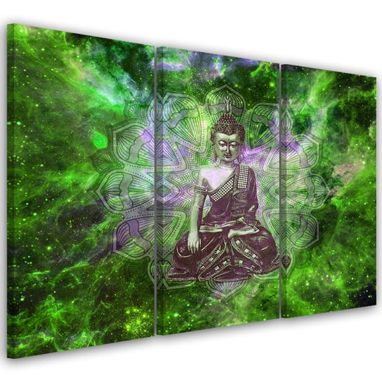 Feeby Obraz trzyczęściowy na płótnie, FEEBY Buddha Mandala Natura Zielony 150x100 Feeby