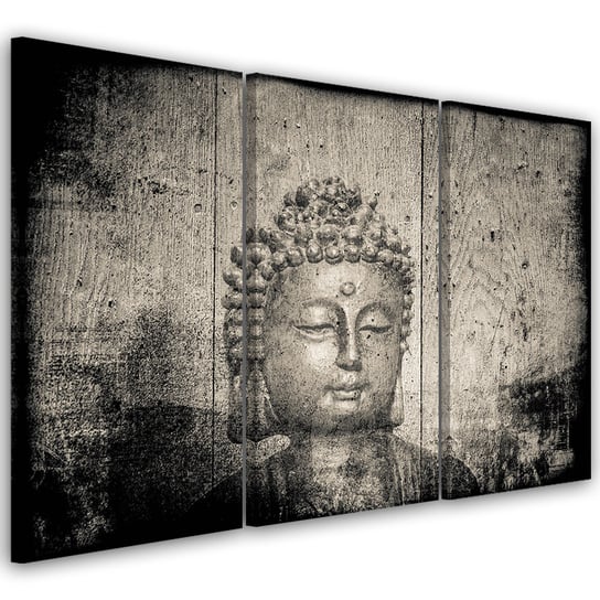 Feeby Obraz trzyczęściowy na płótnie, FEEBY Buddha Religia Azja Szary 150x100 Feeby