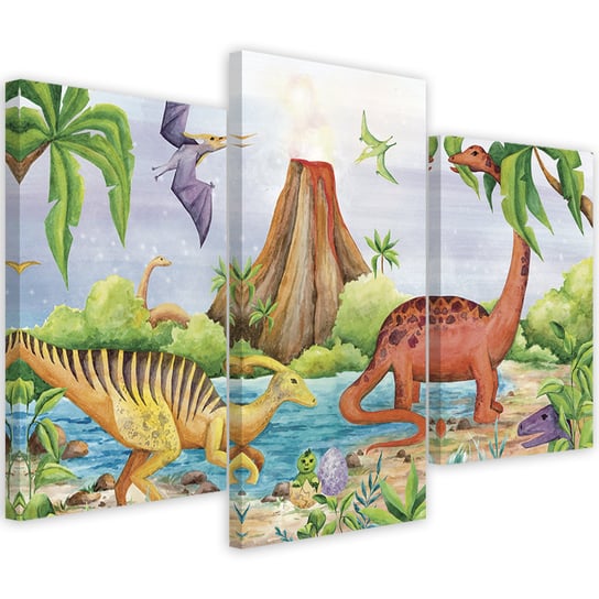 Feeby Obraz trzyczęściowy na płótnie, FEEBY Dinozaury nad jeziorem 120x80 Feeby